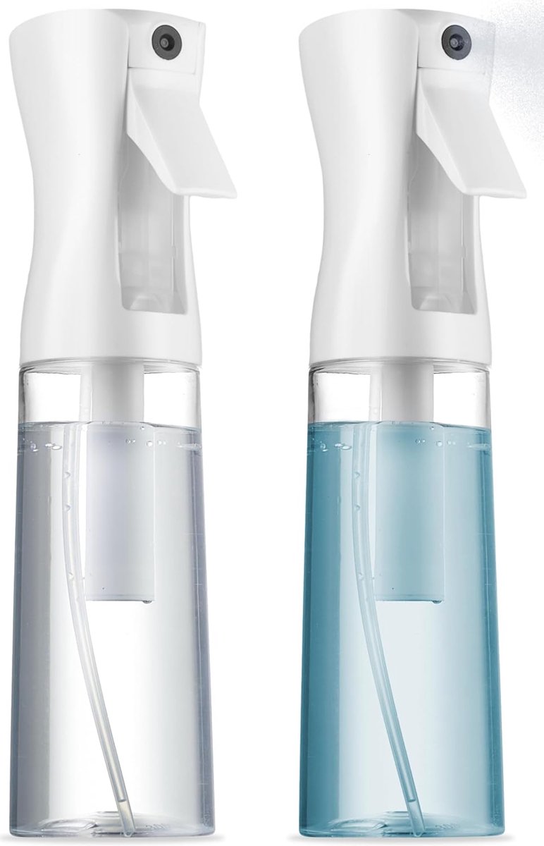 2-pack flessen met continue verstuiving - Verstuiver voor ultrafijne nevel - Verstuiver voor haarstyling - Waterverstuiver - Haarverstuiver voor styling, reiniging, gebruik in kapsalons - 2 x 200 ml