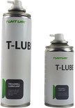 Twee spuitbussen T-LUBE TREADMILL LUBRICANT met groene en zwarte etiketten.