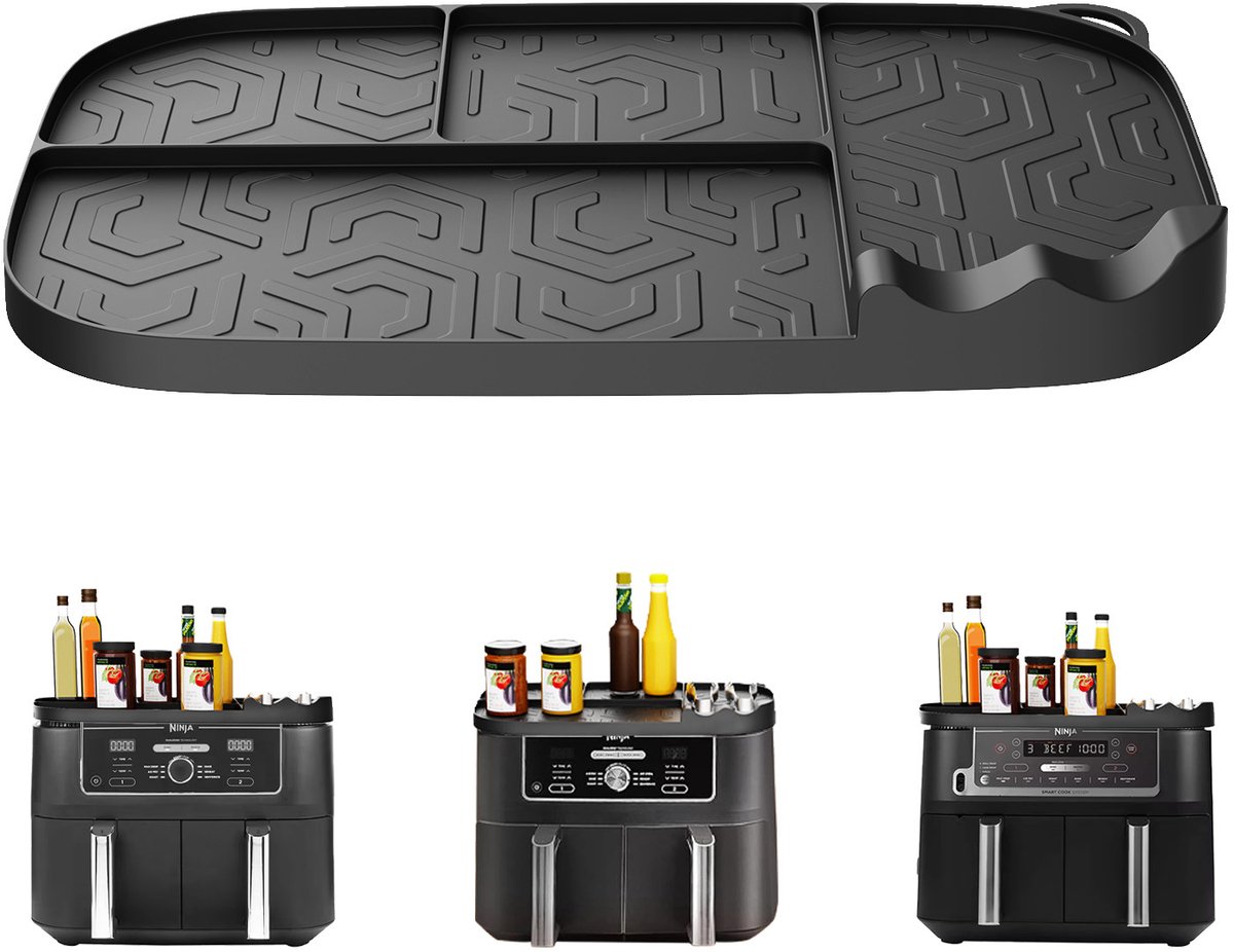 Silicone Air Fryer Mat - Geschikt Voor Ninja AF400 AF451 DZ401 - 4 Vakken Met Grote Capaciteit - Antislip Textuur - Zwart