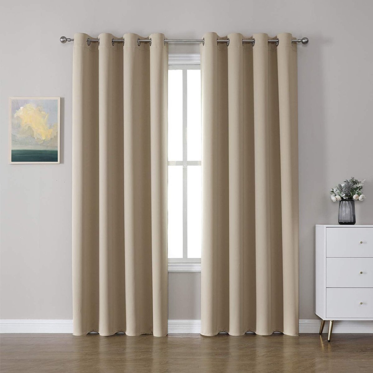 Verduisteringsgordijnen (1 stuk) - met ringen - slaapkamer gordijnen - woonkamer gordijnen - effen kleur - hoogwaardige gordijnen - Beige - 