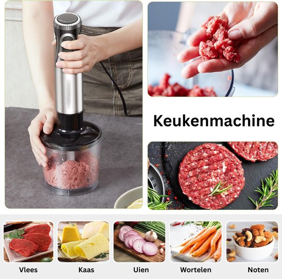 NBAP® Staafmixer Set - Hakmolen - Groentesnijder - Soepmaker - Draadloos - Zilver en Zwart van NBAP — afbeelding 4