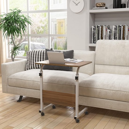 COSTWAY Sta-bureau, in hoogte verstelbaar, statafel met wieltjes, 65 x 48 cm, staand bureau, bedtafel, mobiele laptoptafel voor woonkamer, slaapkamer, zwart