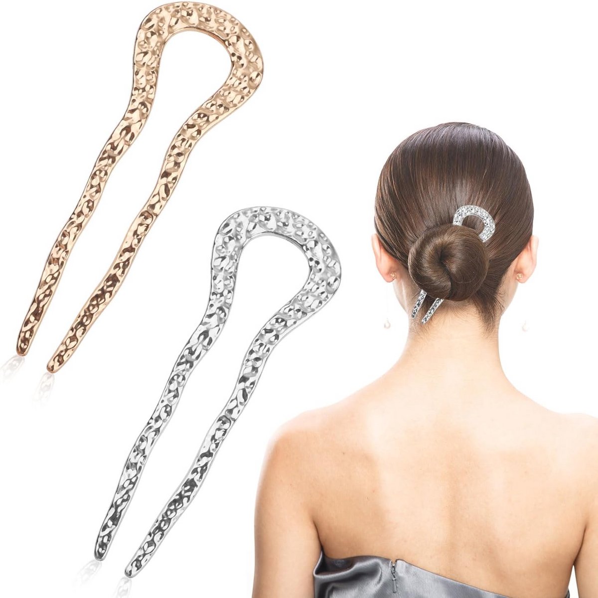 2 Stuks Franse Twist Haarspeld Set Goud Zilver U-Vormig Vintage Haaraccessoires