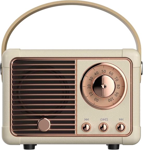 Retro Bluetooth speaker draagbaar draadloos 3W stereogeluid met rijke bas, vintage design, mini beige luidspreker