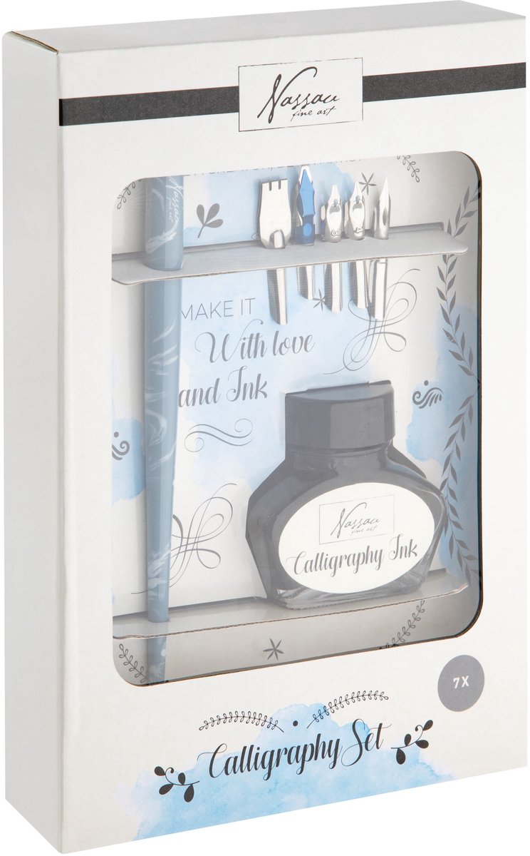 Nassau Fine Art Kalligrafie Set - 5x Kalligrafiepennen - Penhouder met Zwarte Inkt - Luxe Cadeaudoos - Handlettering, Journaling & Creatief Schrijven