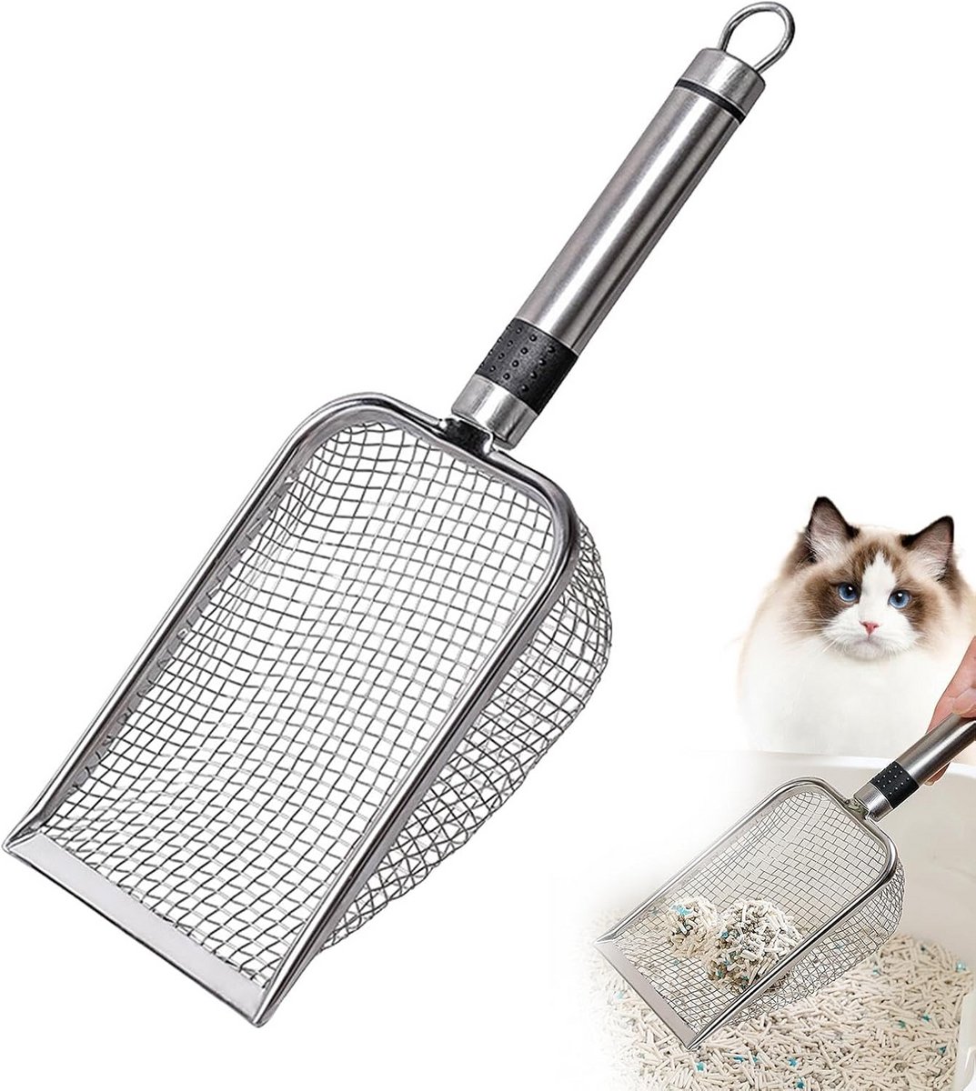 Duurzame Metalen Kattenbakschep met Diepe Zeef - Roestvrij Staal Reinigingsgereedschap