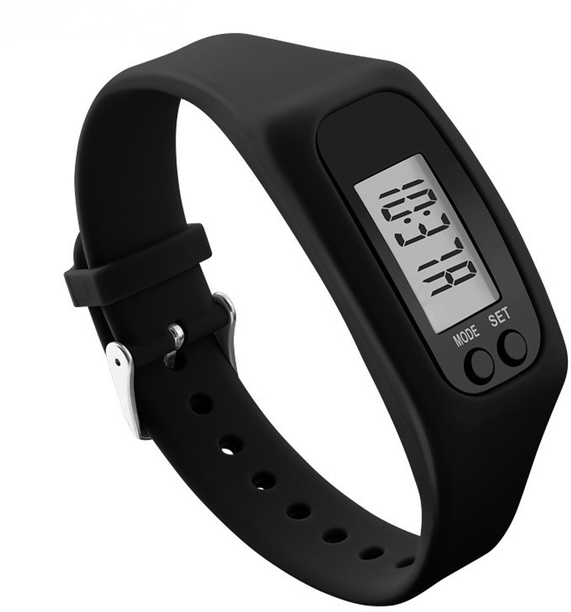 Sportieve hardloophorloge met siliconen stappenteller, calorieënteller en digitale polsband - Zwart