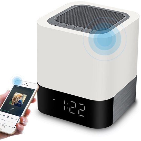 QTTVBTNA - Nachtlamp met Bluetooth Speaker & Wekker - Touch Bedlamp met Dimbaar LED Nachtlicht - Portable speaker - Kleurveranderende Tafellamp met Muziekspeler - Draadloze Speaker voor Slaapkamer, Kinderkamer, Bureau & Cadeaugebruik van QTTVBTNA — afbeelding 5