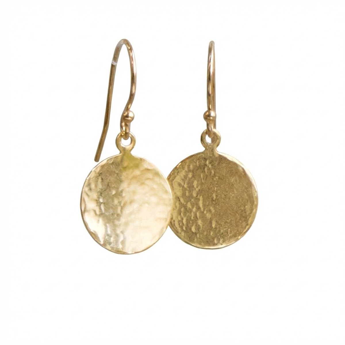 Goudkleurige Dames oorbellen met Gehamerd Rond Design – Hangend Model met Haaksluiting