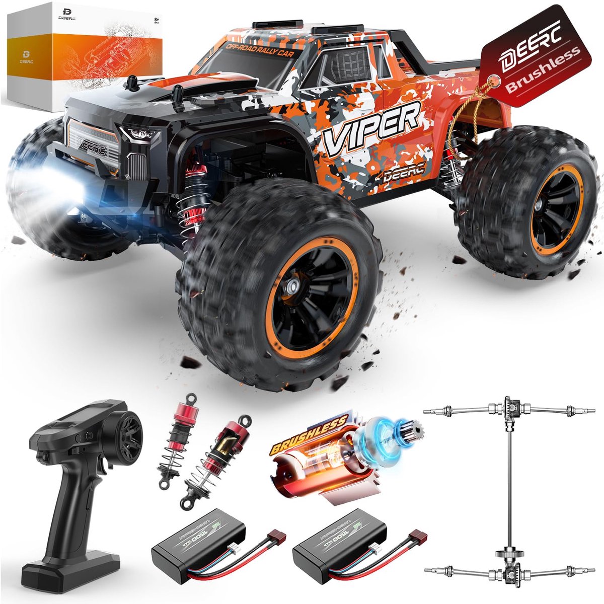 DEERC H16R Brushless RC Auto 1:16 – 52 km/u High Speed – 4x4 Offroad – Waterdicht – 2 Accu’s – Radiografisch Monster Truck