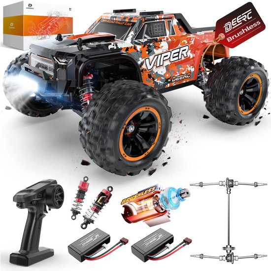 DEERC H16R Brushless RC Auto 1:16 – 52 km/u High Speed – 4x4 Offroad – Waterdicht – 2 Accu’s – Radiografisch Monster Truck