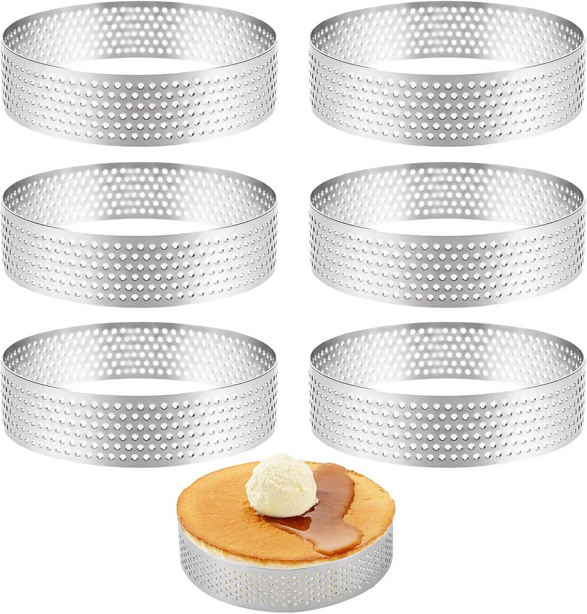 6x Geperforeerde RVS Taartringen Set - Mini Taartvormpjes voor Muffins en Pizza