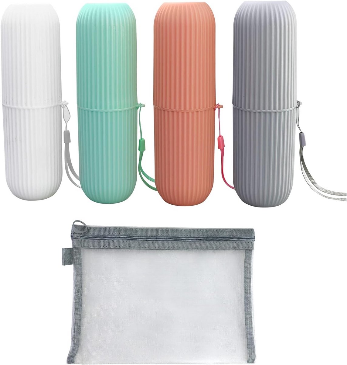4x Draagbare Tandenborstelhouder Set - Reisdoos voor Tandenborstel en Tandpasta - Ideaal voor Reizen, Camping & Vakantie - Inclusief Opbergzak