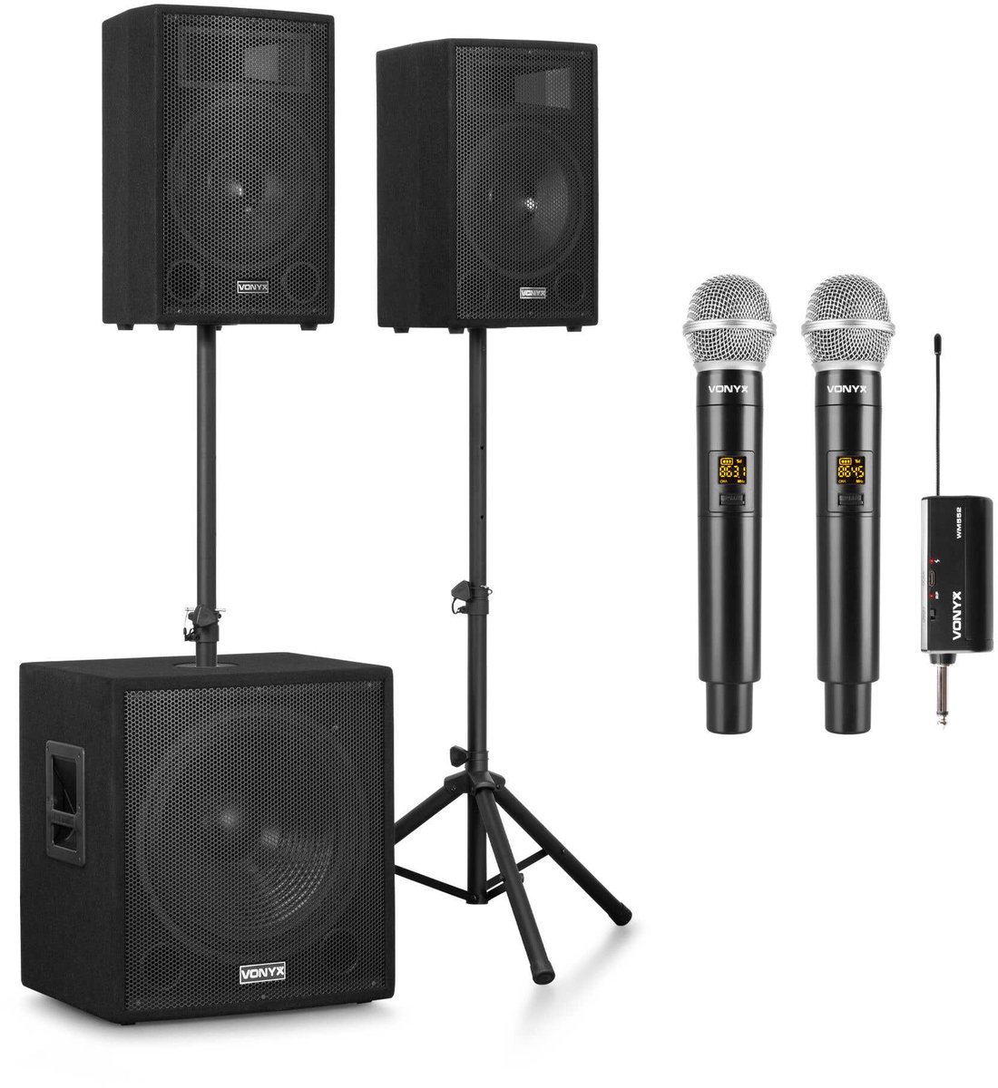 Karaoke set voor volwassenen - Vonyx Pro karaokeset met microfoons, speakers en subwoofer - 1200W