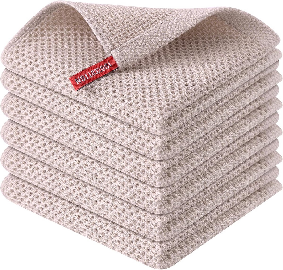 Katoenen Keukendoeken Wafelstructuur - 6 Stuks Zeer Absorberend - 30,5 x 30,5 cm - Kaki