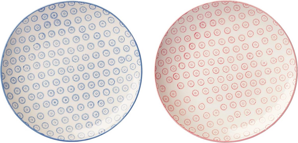 Set van 2 Keramiek Borden Blauw Roze - Servies voor Ontbijt of Diner