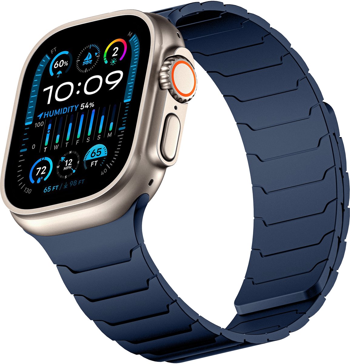 iDenn Magnetisch Siliconen Bandje Blauw geschikt voor Apple Watch - Siliconen Sport bandje - Donker Blauw - Voor Apple iWatch Ultra 11/10/9/8/7/6/5/4/3/ alle SE - 44/45/46/49 mm
