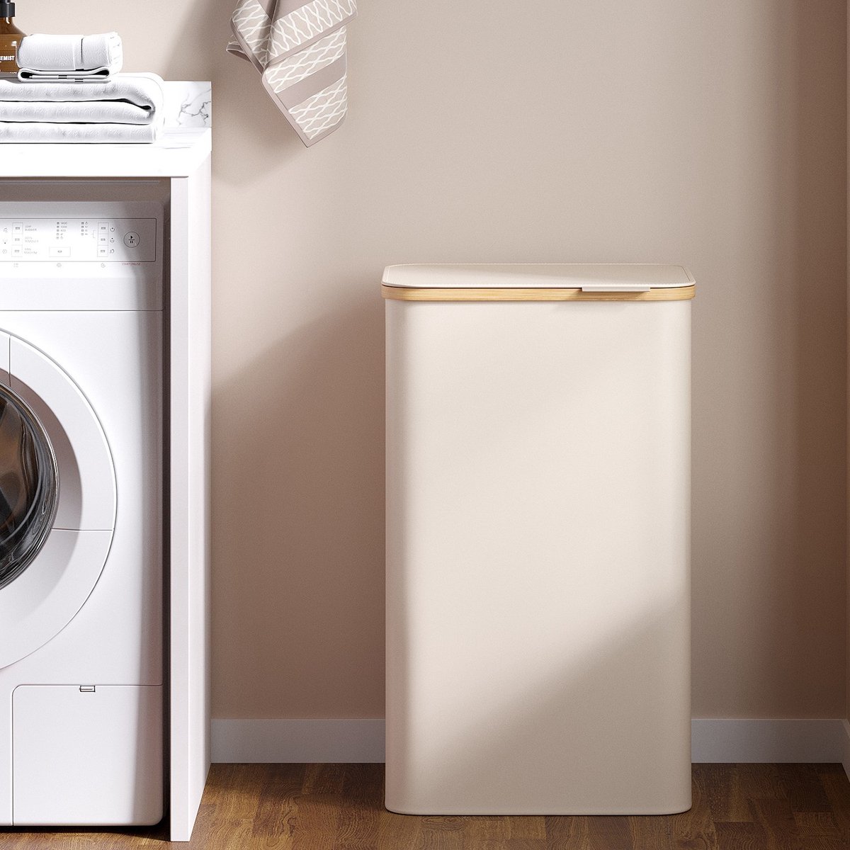 Wasmand – Stof – Inktzwart – Grote inhoud met deksel en uitneembare mesh voering