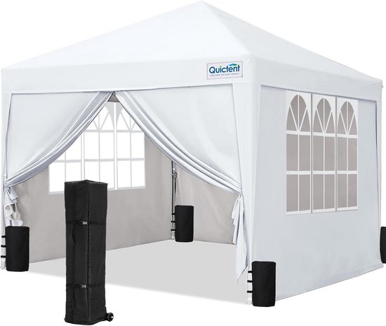 Quictent Vouwpaviljoen 3x3m - Waterdicht, 4 Zijpanelen, In Hoogte Verstelbaar (265/275/285 Cm) - Roltas En Zandzakken Inbegrepen - Blauw