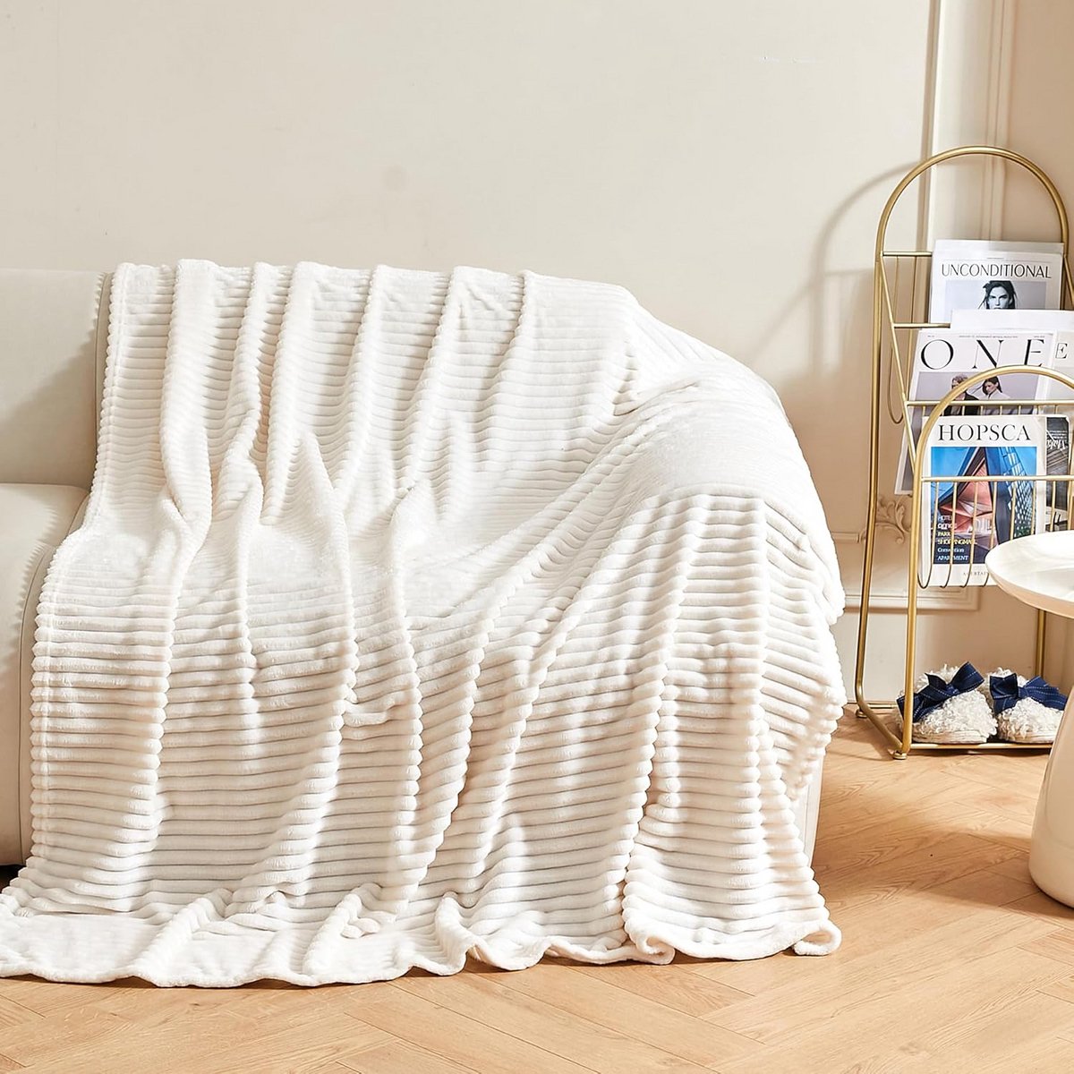 Luxe Pluizige Fleece Deken Wit 150x200 cm - Zacht en Warm Plaid voor Bank en Bed