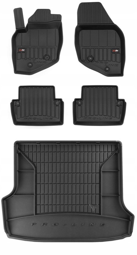 Set van vier zwarte PRO-LINE automatten en een zwarte PRO-LINE kofferbakmat.