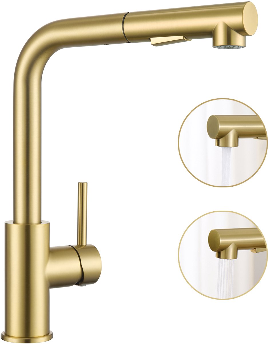 CECIPA max Keukenkraan met Uittrekbare Uitloop - Gouden Keukenkraan - Keuken Kraan Goud -