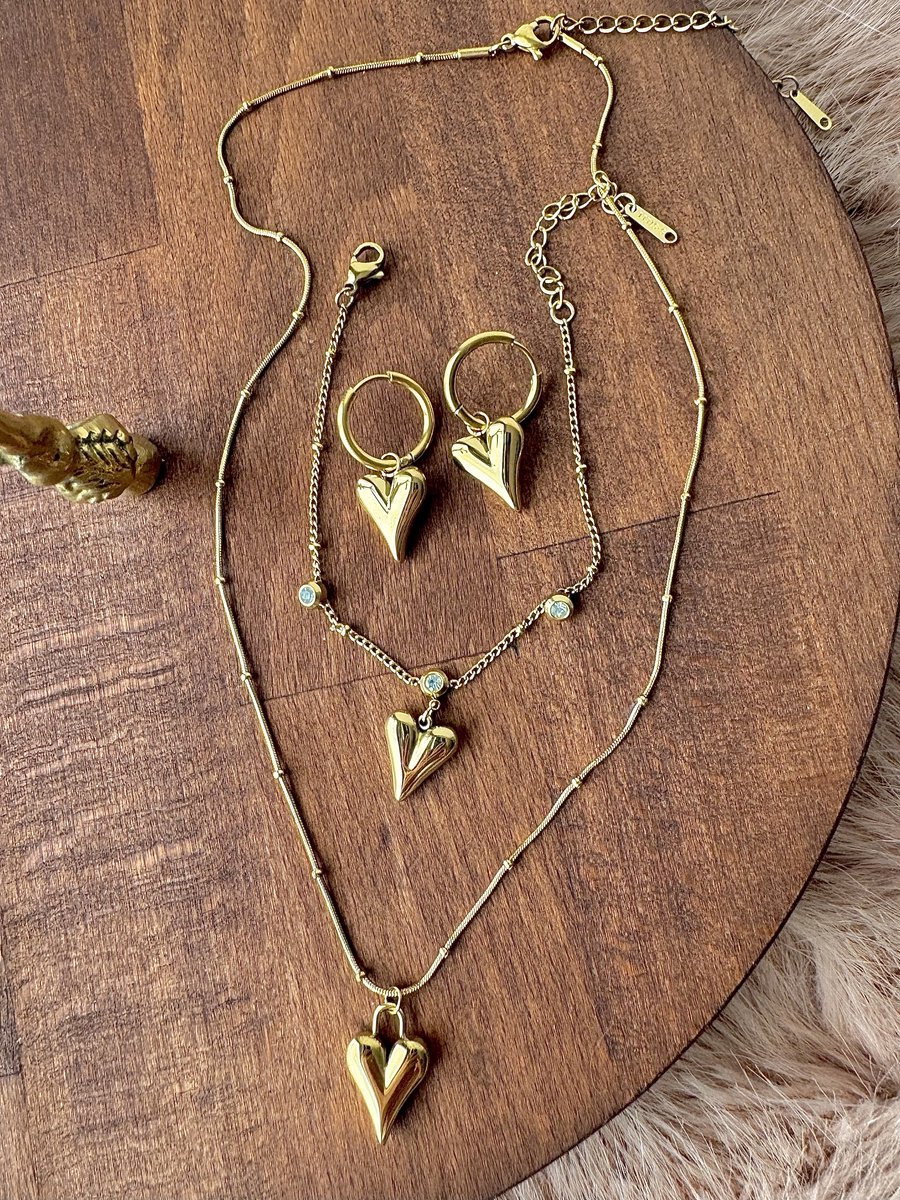 Anelplus Hartjes Sieradenset – Ketting, Armband & Oorbellen