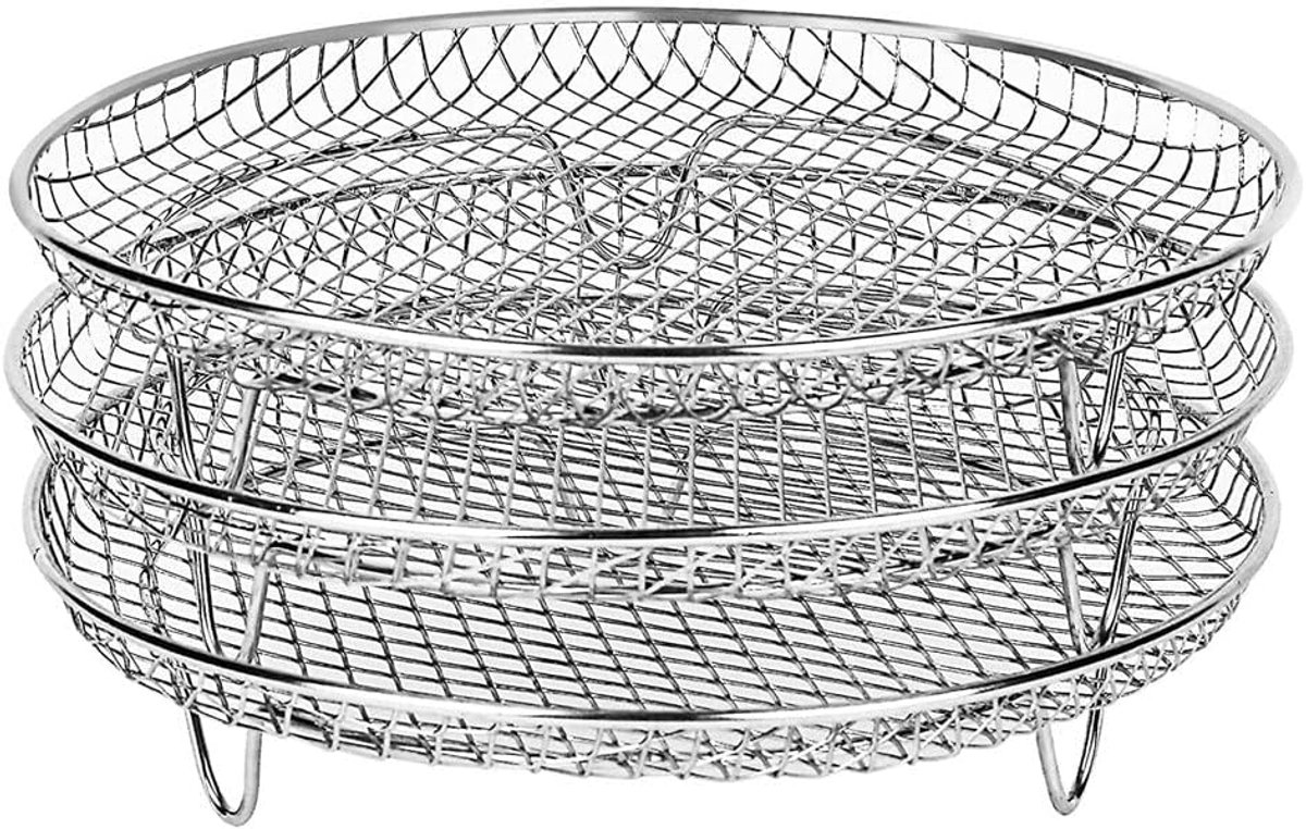Airfryer rek - 3-laags rond Airfryerrek - Airfryer accessoires - Drielaags stapelbaar rek - RVS - voor bakken roosteren en fruit drogen