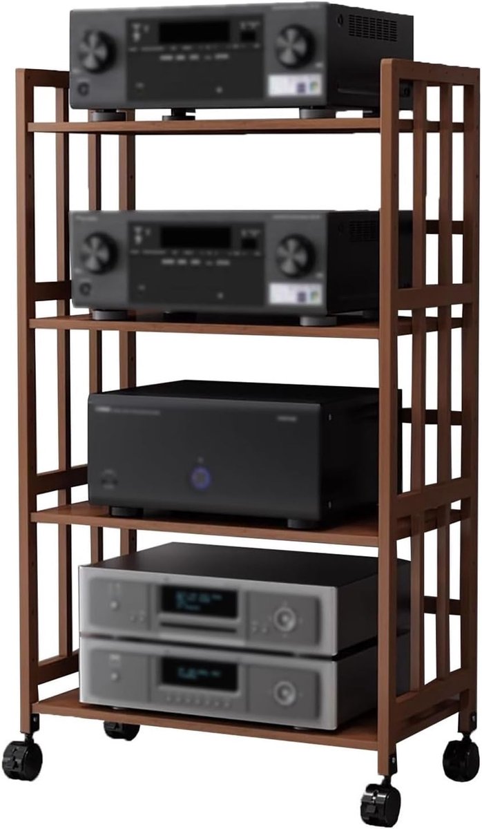 Audiorek Met Wielen - Media Tower - Entertainment Opslag - Verstelbare Hoogte - 50cm Breed