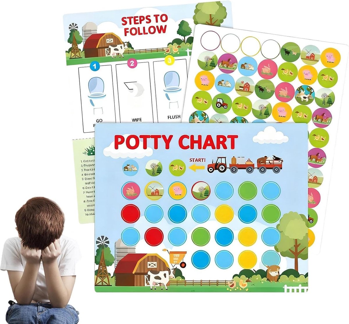 Zindelijkheid Stickerkaart - Gedrag Leerhulp - Kinderen Motiveren - Interactief Ontwerp - 8.5 x 11 Inch - Boerderij Stickers