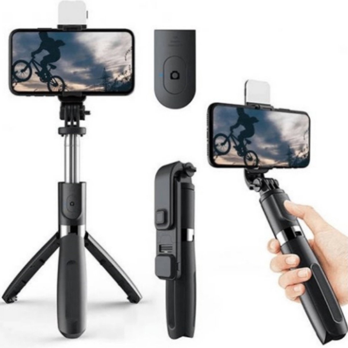 QTTVBTNA -Uitbreidbare Selfie-stok Met Statiefunctie - Selfie-stok - Draadloos Via Afneembare Afstandsbediening - Aluminium - Voor Smartphones Van 4-7 Inch - 1 Stuk