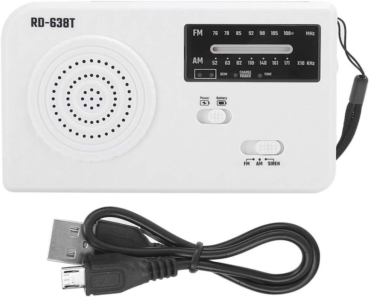 Noodradio - Draagbare Radio - Buitenactiviteiten - Opladen via Slag - 16x10x6 cm - Wit