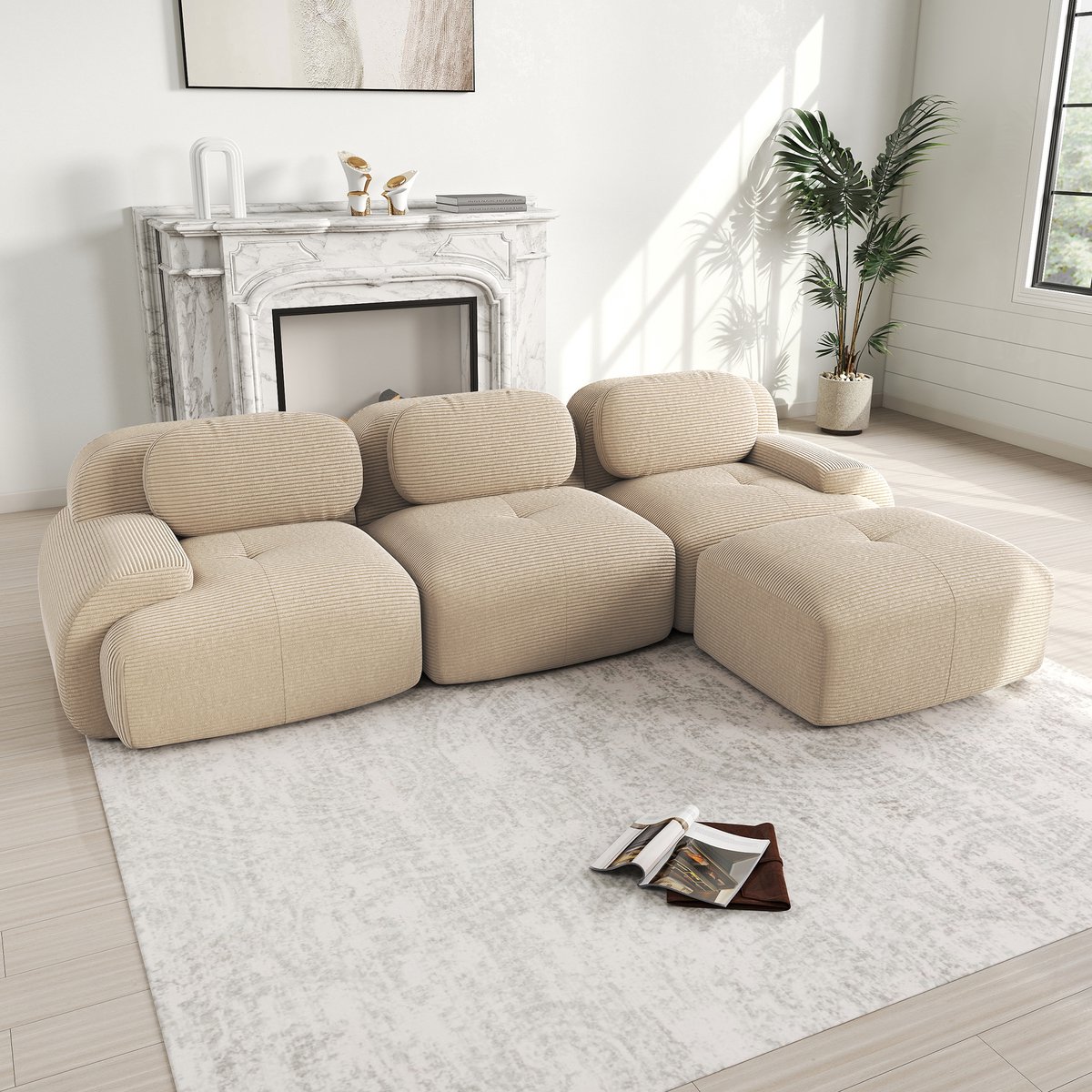 Wishdor - Modulaire Hoekbank - Frameloos En Ergonomisch - Eenvoudig Ontwerp - Ribfluweel -