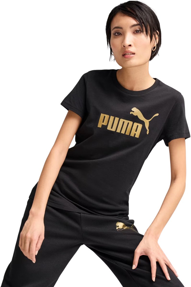 Puma T-shirt Dames Ess Metallic No.1 Logo Zwart