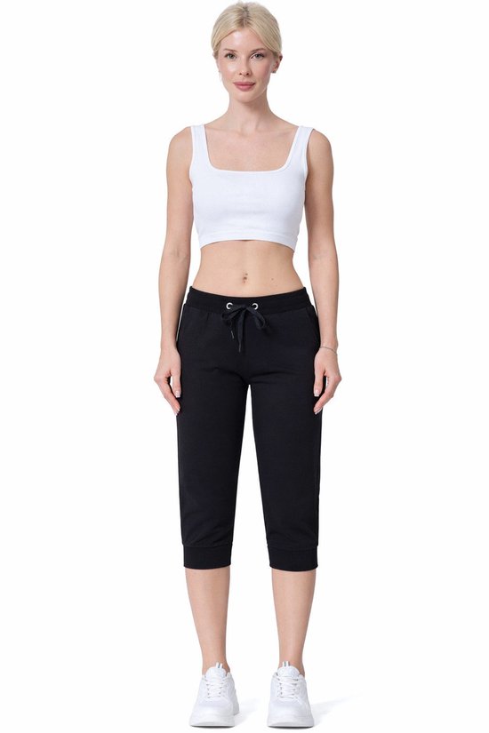 Capribroek, 7/8-lengte, elastische tailleband, tot maat 66/68, zwart