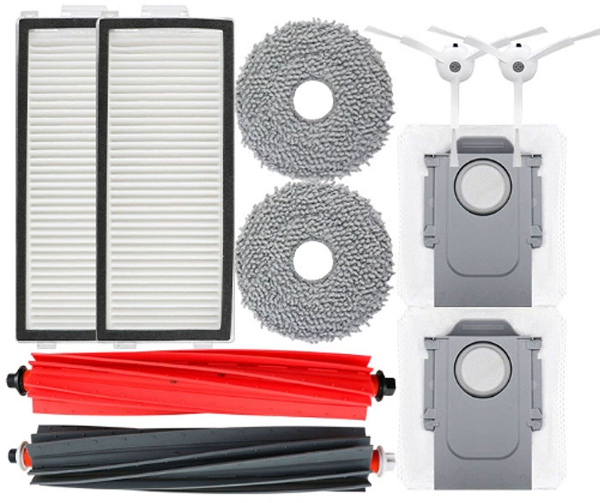CoGeschikt voor de Roborock P10S PRO robotstofzuiger — Hoofdborstel, P10S PRO PLUS/V20-filters, dweildoeken & zijborstels (Set: 1 paar hoofdborstels, 2 zijborstels, 2 filters, 2 dweildoeken, 2 stofzakken)