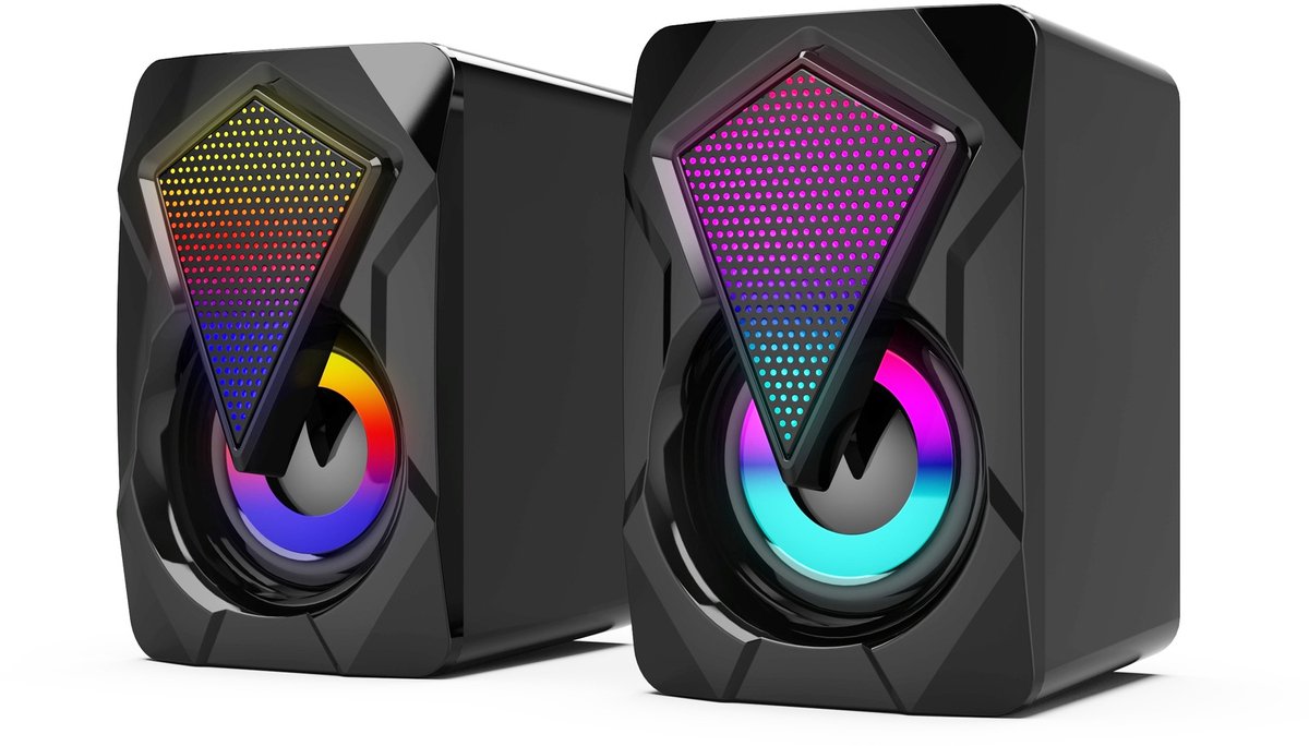 Oneay Computerluidsprekers, USB-voeding, stereo mini-multimedialuidsprekers met volumeregeling, gaming-luidsprekers met RGB-verlichting en jack-aansluiting voor pc, desktop, laptop of monitor