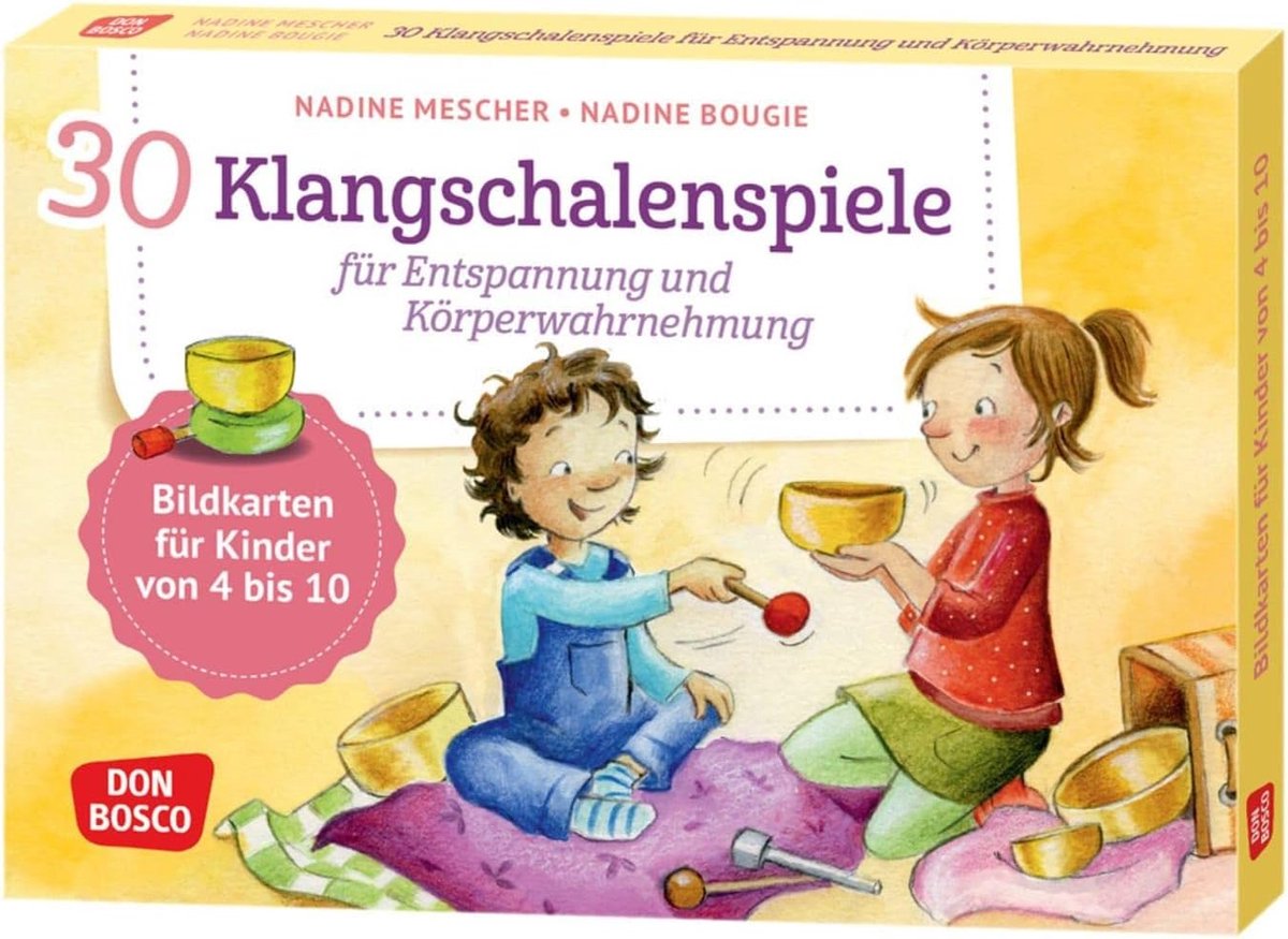 Klangschalen Spelkaarten - Ontspanning Kaarten - Kinderen Meditatie - 30 Oefeningen A5 - 15x21 cm