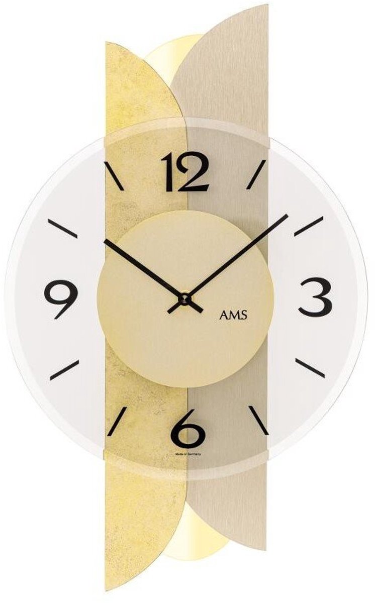 AMS W9643 - Wandklok - Analoog - Hout - Mineraal glas - Goudkleurig - Geel