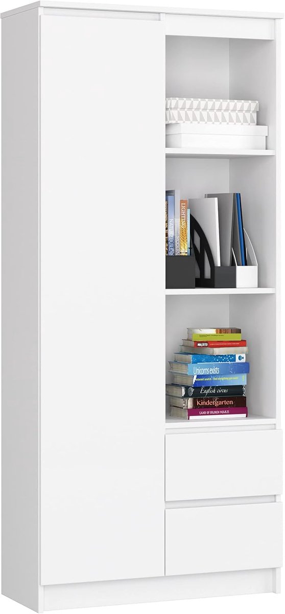 Boekenkast Kantoor - Opbergkast - Documenten Opslag - 7 Planken 2 Laden - 80x180x35cm - Wi