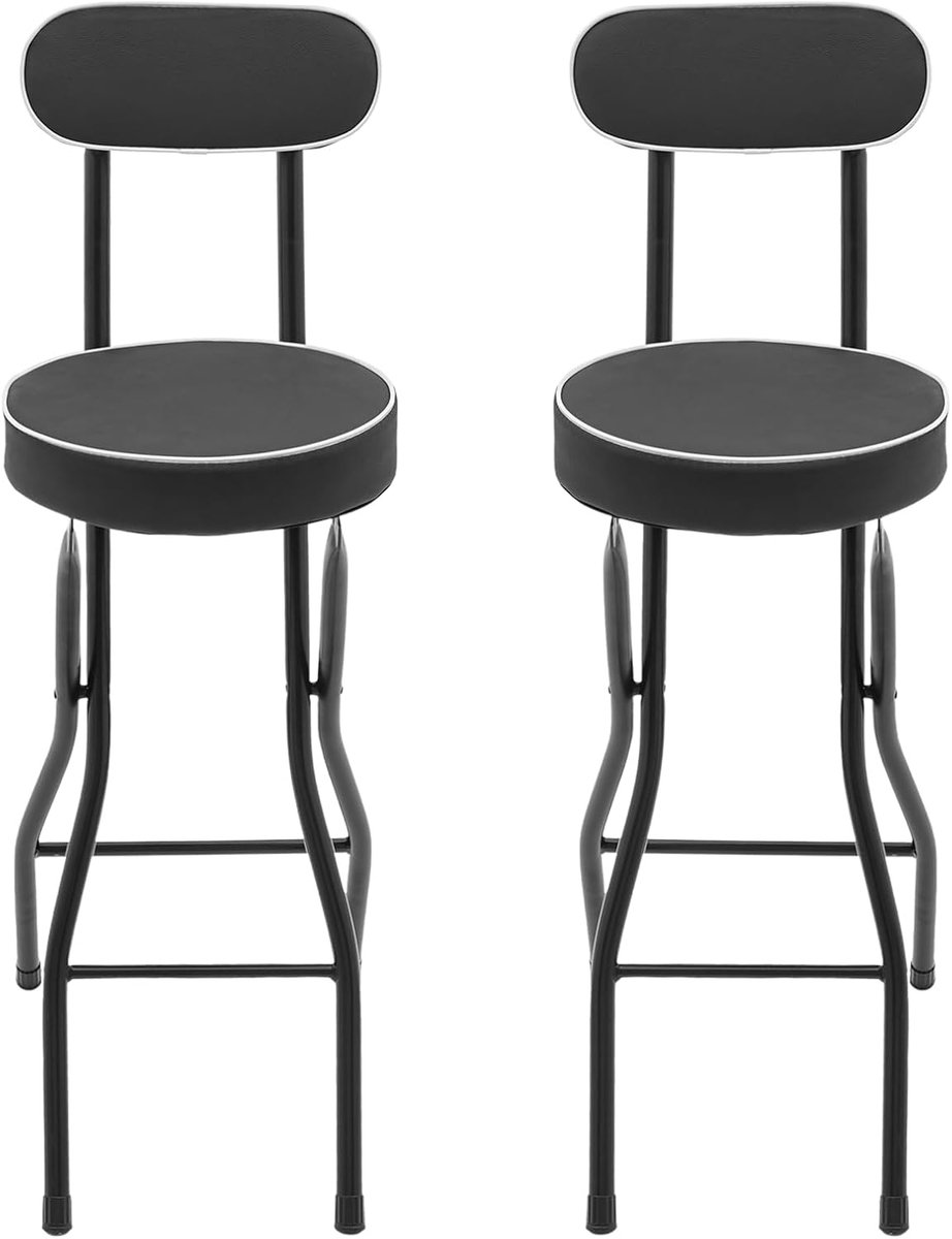 Inklapbare barkruk - Hoge stoel - Keuken bistro - Set van twee - 65 cm zithoogte - Zwart