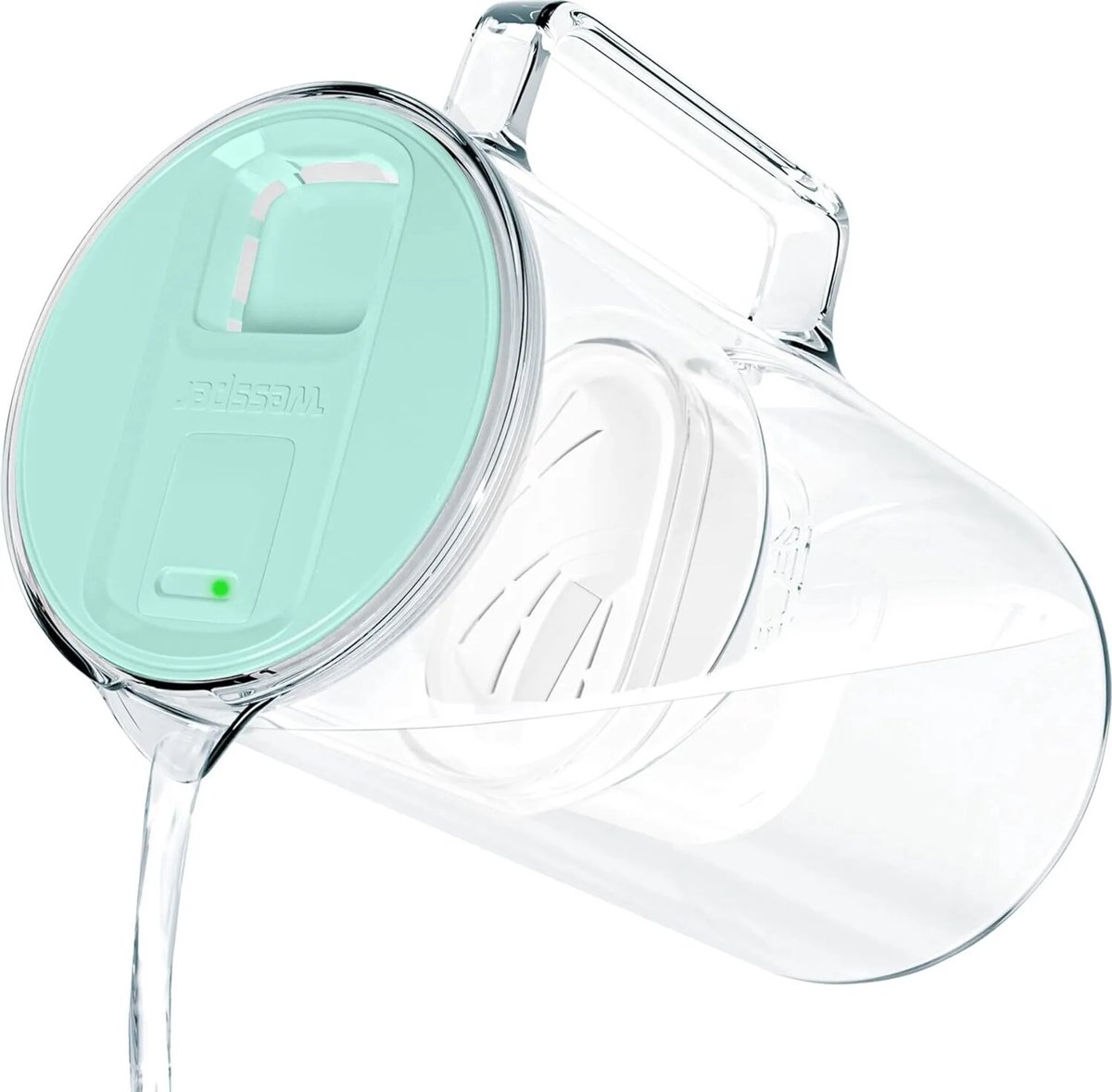 Wessper 3L glazen waterfilterkan met filterslijtage-indicator, compatibel met Brita Maxtra, Maxtra+ en + filters. - Mint