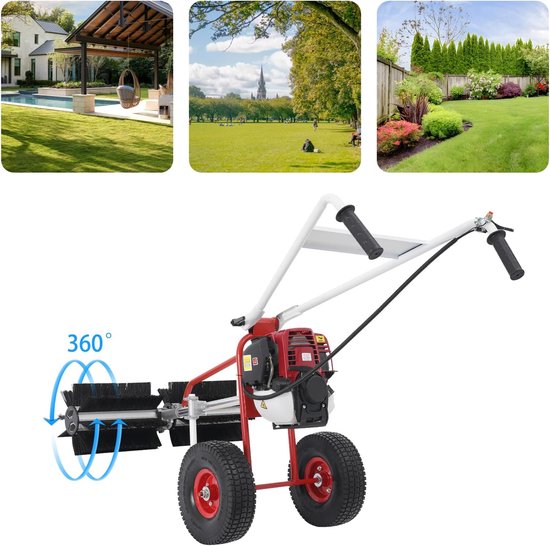 Benzine Veegmachine - Handmatige Sneeuwfrees - Tuin Terras Reiniging - Verstelbare Handgreep - 60x60x96 cm - Zwart Rood van Merkloos	 — afbeelding 4