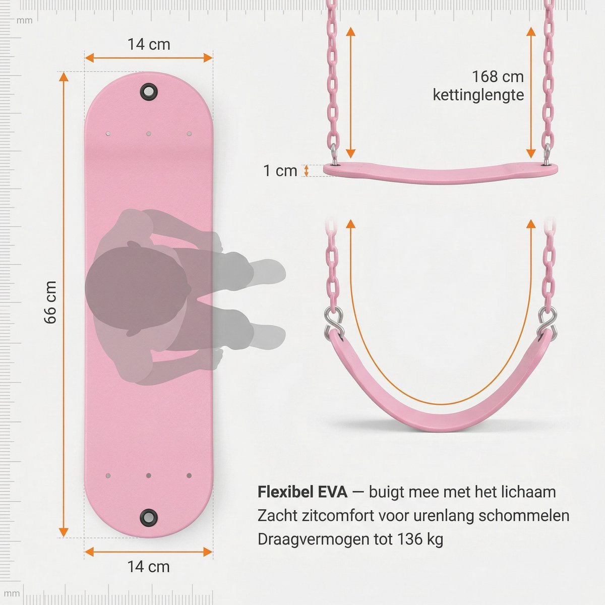 JAXY Schommelzitje - Kinderschommel Buiten - Tot 136 KG - Buitenspeelgoed Jongens, Meisjes & Peuter - Roze — afbeelding 6
