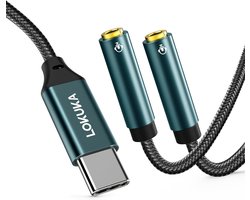 USB C Koptelefoonsplitter Adapter met 3,5 mm Audio Verlenger voor Twee Hoofdtelefoons en Luidsprekers