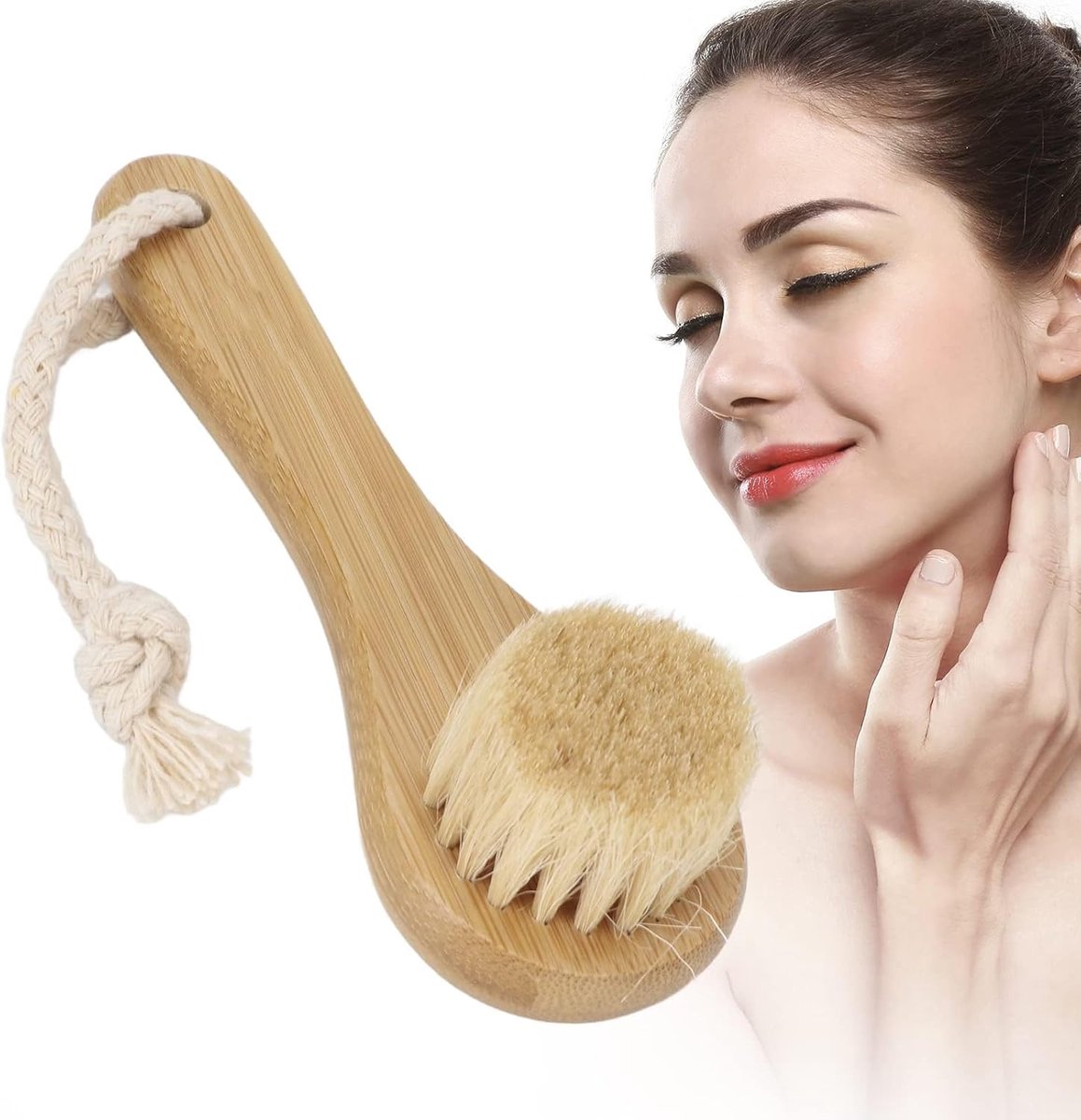 Gezichtsborstel - Reinigingsborstel Huidverzorging - Gezichtsmassage Reiniging - Zachte Imitatie Paardenhaar - Draagbaar Lichtgewicht - Houtkleur