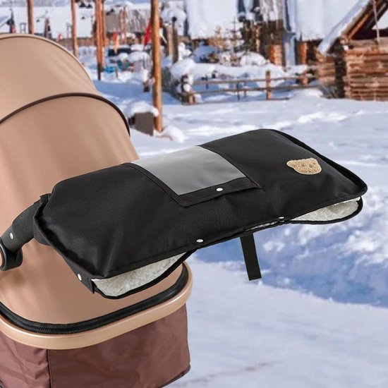 Kinderwagen Handmof - Warme Kinderwagenhandschoenen - Bescherming Tegen Kou - Met Transparant GSM Zakje - 52x30cm - Zwart van Merkloos — afbeelding 2