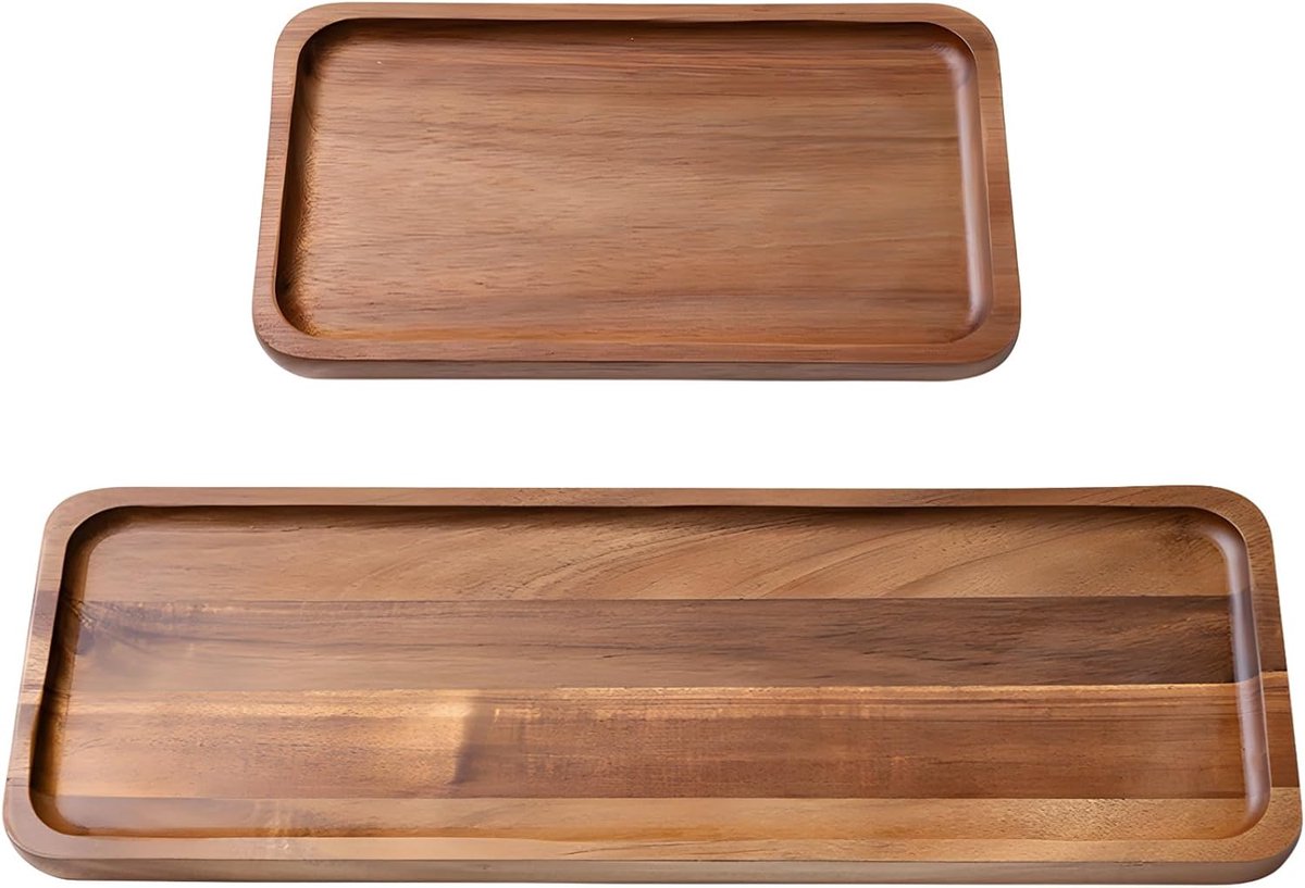 Serveerschalen Hout - Houten Schalen - Hapjes Desserts - Natuurlijke Nerf - 2 Maten - Bruin