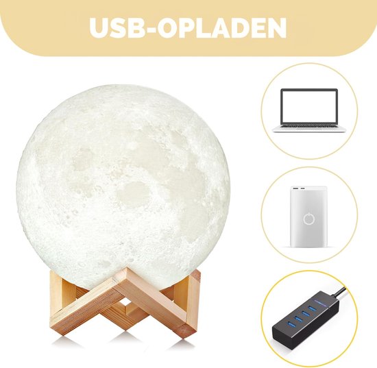 SNJY® Maanlamp - Maan Lamp - Maanlampje - 3D Lamp - 16 Kleuren - Wit van Merkloos — afbeelding 5
