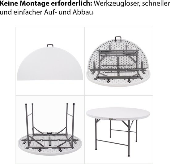 TRUTZHOLM - Ronde Vouwtafel - Ø 120 cm - Wit - Partytafel - Inklapbaar - Campingtafel - Voor 6 Personen van Merkloos — afbeelding 3